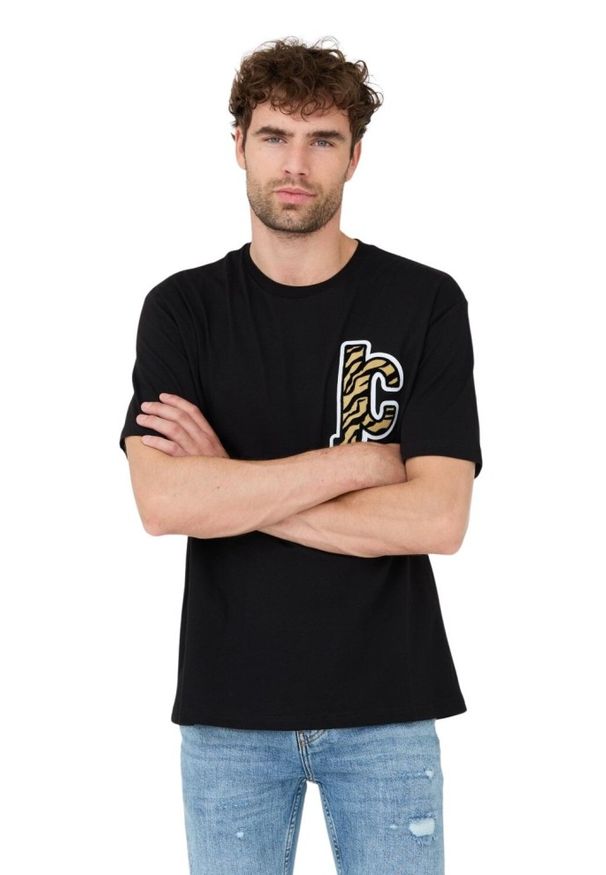 Just Cavalli - JUST CAVALLI Czarny męski T-shirt R Patch JC, Rozmiar L. Kolor: czarny