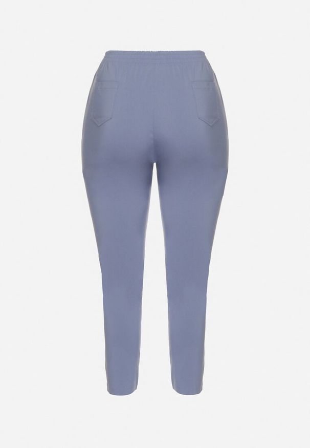 Born2be - Niebieskie Spodnie z Wiskozą z Gumką w Talii i Aplikacjami przy Nogawkach Stellorie. Okazja: na co dzień. Kolekcja: plus size. Kolor: niebieski. Materiał: wiskoza. Wzór: aplikacja. Styl: elegancki, casual