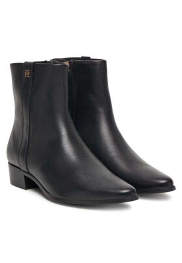 TOMMY HILFIGER - Tommy Hilfiger Botki Th Leather Pointy Zip Bootie FW0FW08980 Czarny. Kolor: czarny. Materiał: skóra