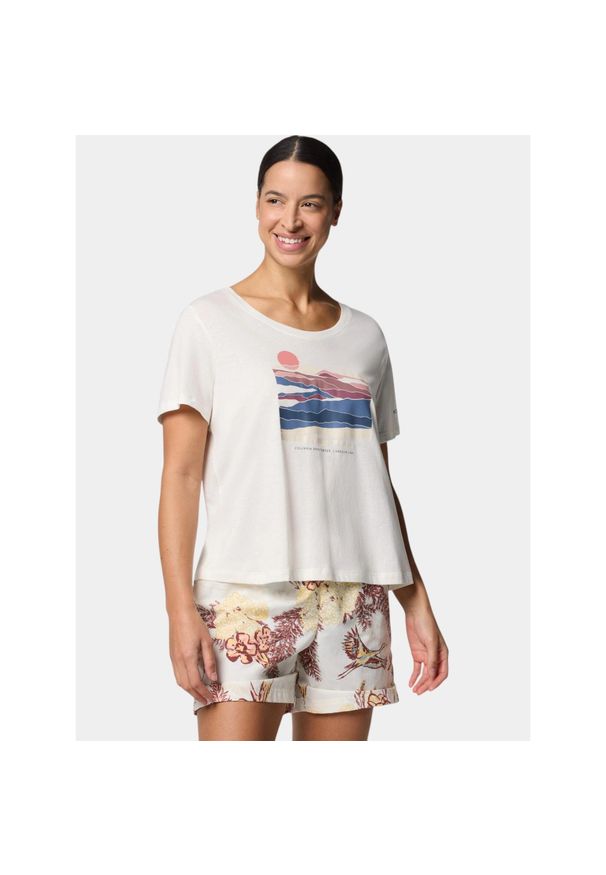 columbia - Koszulka bawełniana damska Columbia Ruby Springs Graphic Scoop Neck S/S. Kolor: biały, wielokolorowy. Materiał: bawełna