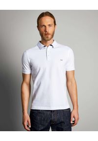 FAY - Biała koszulka Polo. Typ kołnierza: polo. Kolor: biały. Materiał: prążkowany, bawełna. Wzór: haft. Styl: klasyczny