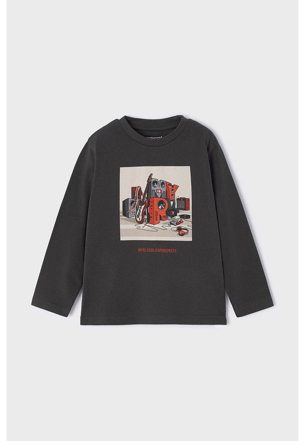 Mayoral longsleeve bawełniany dziecięcy kolor złoty z nadrukiem. Okazja: na co dzień. Kolor: złoty. Materiał: bawełna. Długość rękawa: długi rękaw. Wzór: nadruk. Styl: casual