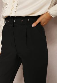 Renee - Czarne Spodnie z Paskiem Eudea. Kolor: czarny. Materiał: materiał. Długość: długie. Wzór: jednolity. Styl: elegancki