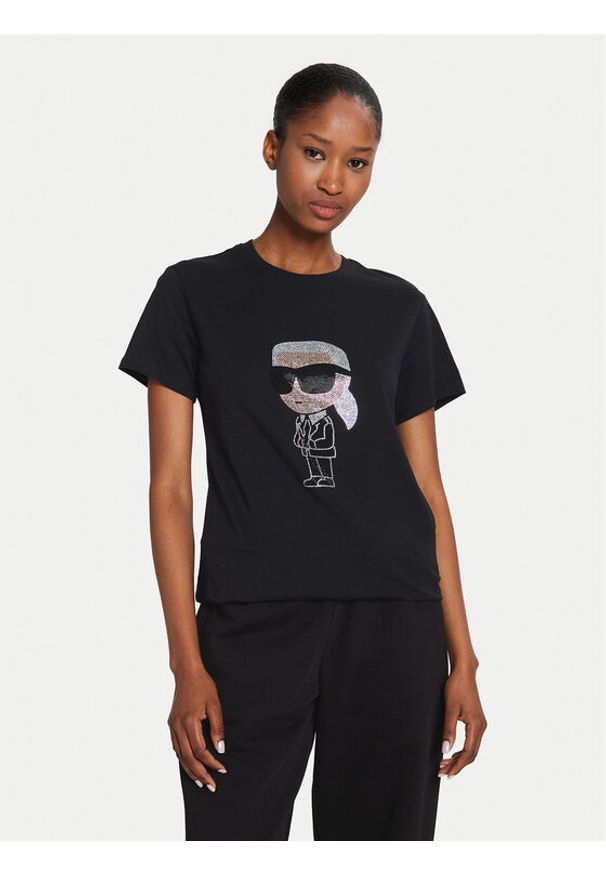 Karl Lagerfeld - KARL LAGERFELD T-Shirt Ikonik 2.0 230W1770 Czarny Regular Fit. Typ kołnierza: dekolt w karo. Kolor: czarny. Materiał: bawełna