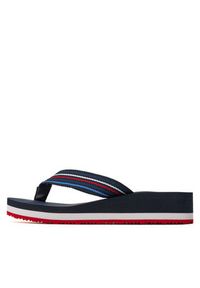 TOMMY HILFIGER - Tommy Hilfiger Japonki Wedge Stripes Beach Sandal FW0FW07858 Granatowy. Kolor: niebieski. Materiał: materiał #4