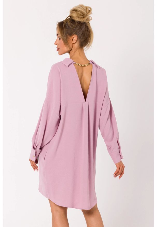 MOE - Sukienka koszulowa z dekoltem V na plecach różowa. Kolor: niebieski, różowy, czarny. Typ sukienki: koszulowe