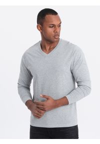 Ombre Clothing - Męski longsleeve bez nadruku z dekoltem w serek - szary melanż V7. Okazja: na co dzień. Typ kołnierza: dekolt w serek. Kolor: szary. Materiał: materiał, bawełna. Długość rękawa: długi rękaw. Długość: długie. Wzór: melanż. Styl: klasyczny, casual, elegancki #5