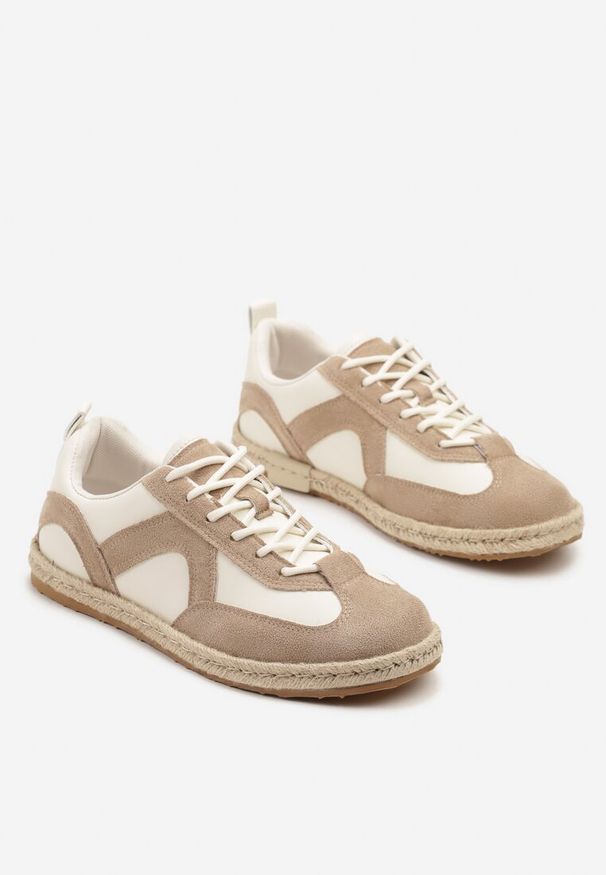 Born2be - Ciemnobeżowe Sneakersy w Stylu Klasycznych Tenisówek z Plecioną Podeszwą Fevanelle. Okazja: na co dzień. Kolor: beżowy. Materiał: jeans