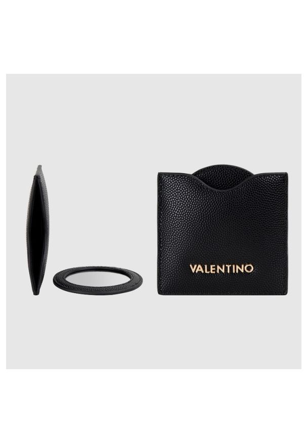 Valentino by Mario Valentino - VALENTINO Zestaw czarny portfel damski z lusterkiem. Kolor: czarny. Materiał: skóra