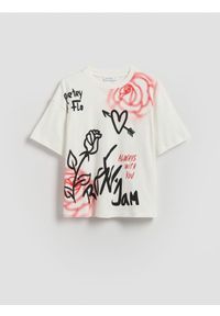 Reserved - T-shirt z nadrukiem - złamana biel. Materiał: bawełna. Wzór: nadruk #1