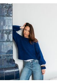 Reserved - Sweter z moherem i wełną - niebieski. Kolor: niebieski. Materiał: wełna, moher. Wzór: gładki #1