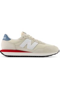 Buty męskie New Balance MS237VJ – beżowe. Okazja: na co dzień. Kolor: beżowy. Materiał: guma, zamsz, skóra. Szerokość cholewki: normalna #1