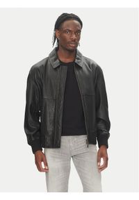 BOSS Kurtka skórzana Joberg 50543240 Czarny Relaxed Fit. Kolor: czarny. Materiał: skóra