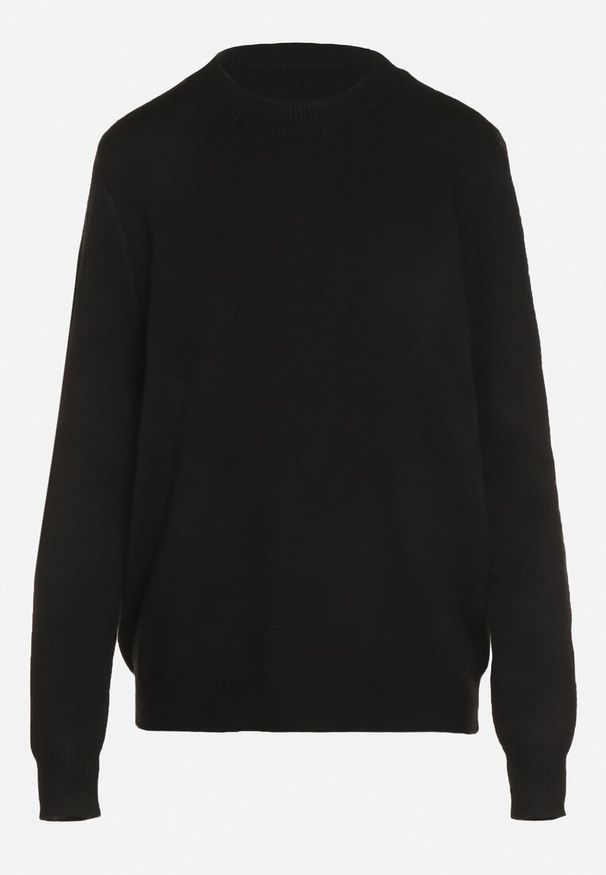 Born2be - Czarny Casualowy Sweter z Wełną i Bawełną Nedalla. Okazja: na co dzień. Kolor: czarny. Materiał: wełna, bawełna. Długość rękawa: długi rękaw. Długość: długie. Styl: casual