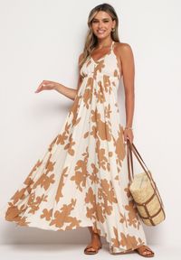 Born2be - Biała Rozkloszowana Sukienka z Wiskozy na Ramiączkach w Kwiaty Nansora. Okazja: na co dzień. Kolor: biały. Materiał: wiskoza. Długość rękawa: na ramiączkach. Wzór: kwiaty. Styl: casual, elegancki #7