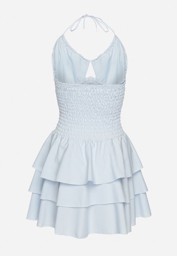 Born2be - Jasnoniebieska Sukienka z Bawełną i Falbankami o Rozkloszowanym Kroju Marelitia. Okazja: na co dzień. Typ kołnierza: kołnierz z falbankami. Kolor: niebieski. Materiał: bawełna. Typ sukienki: rozkloszowane. Styl: casual, elegancki, klasyczny