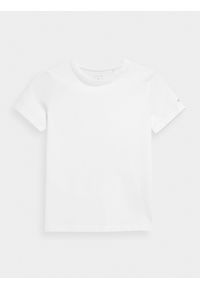 4F JUNIOR - T-shirt gładki chłopięcy - biały. Kolor: biały. Materiał: bawełna. Wzór: gładki