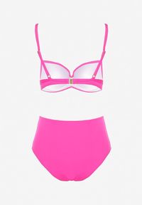 Born2be - Różowe Bikini Biustonosz na Cienkich Regulowanych Ramiączkach Majtki z Wysokim Stanem i Marszczeniem Ninamarie. Stan: podwyższony. Kolor: różowy. Wzór: aplikacja #3