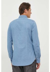 MICHAEL Michael Kors koszula bawełniana męska kolor niebieski slim z kołnierzykiem button-down. Typ kołnierza: button down. Kolor: niebieski. Materiał: bawełna #3