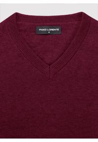 Pako Lorente - PAKO LORENTE - Bordowy sweter męski v-neck. Kolor: czerwony. Materiał: bawełna. Sezon: jesień #7