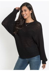 Sweter oversize w ażurowy wzór bonprix czarny. Kolor: czarny. Wzór: ażurowy #3