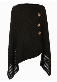 bonprix - Poncho. Kolor: czarny. Materiał: dzianina. Wzór: ze splotem #1