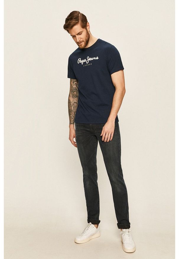 Pepe Jeans - T-shirt. Okazja: na co dzień. Kolor: niebieski. Materiał: dzianina. Styl: casual