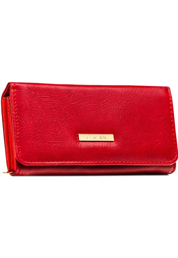 Klasyczny poziomy portfel damski ze skóry ekologicznej czerwony na zatrzask 4U CAVALDI CHWJ-05. Kolor: czerwony. Materiał: skóra ekologiczna