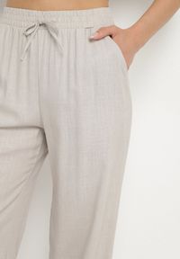 Born2be - Jasnoszare Szerokie Spodnie z Lnem z Gumką w Talii i Kieszeniami Filisela. Okazja: na co dzień, do pracy. Kolor: szary. Materiał: len. Styl: elegancki, casual #7