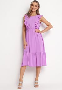 Born2be - Ciemnofioletowa Sukienka Klymamia. Kolor: fioletowy. Materiał: tkanina. Długość rękawa: bez rękawów. Wzór: jednolity, gładki. Styl: elegancki. Długość: midi #4