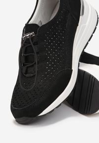 Born2be - Czarne Sneakersy Ureris. Nosek buta: okrągły. Kolor: czarny. Materiał: jeans, zamsz, skóra, guma. Obcas: na płaskiej podeszwie #5