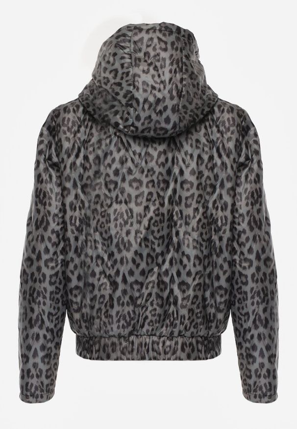 Renee - Zielona Panterkowa Kurtka z Odpinanym Kapturem Anastaera. Okazja: na co dzień. Kolor: zielony. Materiał: jeans, poliester. Wzór: motyw zwierzęcy, nadruk. Styl: casual