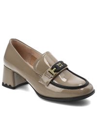 Beżowe Półbuty Artiker Eleganckie Obuwie Damskie. Okazja: na co dzień. Zapięcie: klamry. Kolor: beżowy. Materiał: materiał. Obcas: na obcasie. Styl: elegancki. Wysokość obcasa: średni #1