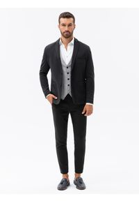 Ombre Clothing - Marynarka męska casual - czarna V3 - Rozmiar: XL. Okazja: na co dzień. Kolor: czarny. Materiał: materiał, poliester, bawełna. Styl: casual