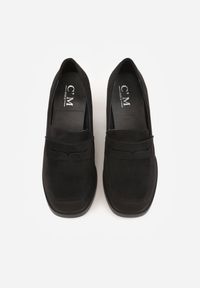 Renee - Czarne Półbuty Mokasyny na Słupku z Geometryczną Wstawką Edalinae. Okazja: na co dzień. Kolor: czarny. Wzór: geometria. Obcas: na słupku. Styl: casual, klasyczny #5