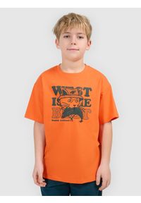 4f - 4F T-shirt loose z nadrukiem chłopięcy - pomarańczowy 128 (7-8 lat). Okazja: na co dzień, na uczelnię. Kolor: pomarańczowy. Materiał: dzianina, bawełna, materiał. Wzór: nadruk. Sezon: lato. Styl: casual #2