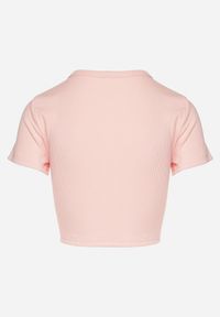 Born2be - Różowy Bawełniany Prążkowany T-shirt Nelzedi. Okazja: na co dzień. Kolor: różowy. Materiał: bawełna, prążkowany. Styl: elegancki, casual #5