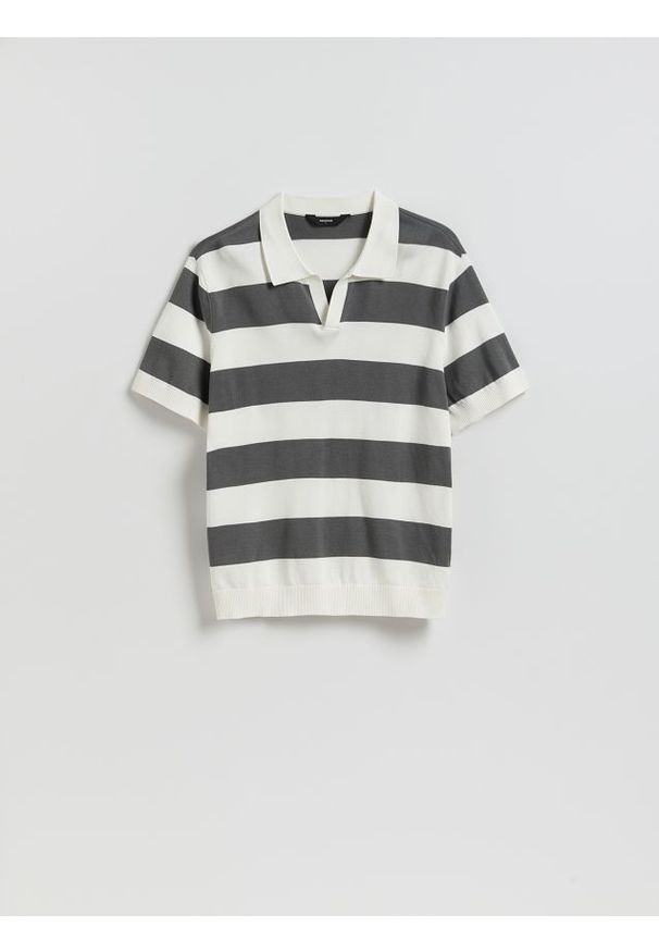 Reserved - Bawełniany sweter polo - czarny. Typ kołnierza: polo. Kolor: czarny. Materiał: bawełna