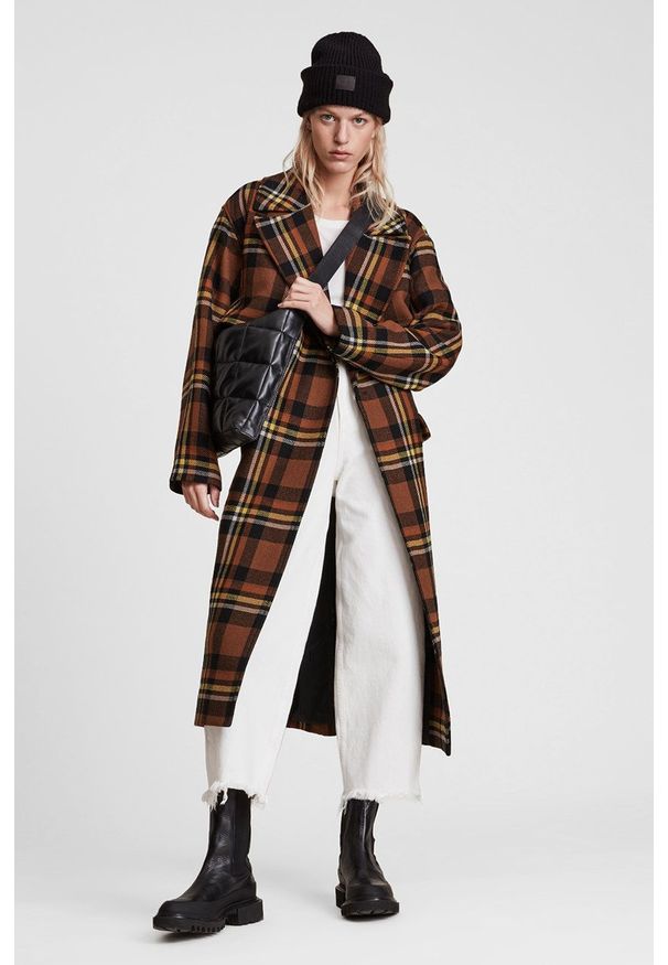 AllSaints Płaszcz z domieszką wełny Bree kolor brązowy przejściowy. Okazja: na co dzień. Kolor: brązowy. Materiał: wełna. Styl: klasyczny, casual