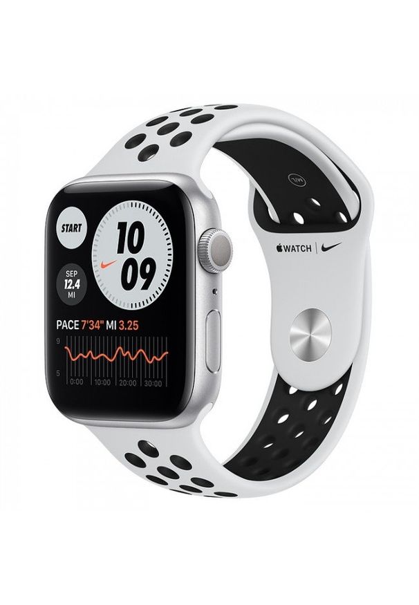 APPLE - Smartwatch Apple Watch Nike 6 GPS 44mm aluminium, srebrny | platyna/czarny pasek sportowy. Rodzaj zegarka: smartwatch. Kolor: wielokolorowy, czarny, srebrny. Styl: sportowy