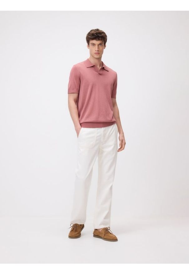 Reserved - Sweter polo z domieszką lnu - brudny róż. Typ kołnierza: polo. Kolor: różowy. Materiał: len