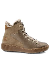 Brązowe Trzewiki Rieker Ocieplane Buty Damskie. Okazja: na co dzień. Zapięcie: sznurówki. Kolor: brązowy. Materiał: skóra. Szerokość cholewki: normalna. Sezon: zima, jesień. Styl: casual, elegancki #2