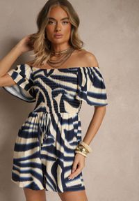 Renee - Granatowy Kombinezon z Wiskozy w Abstrakcyjny Wzór Filisena. Kolor: niebieski. Materiał: wiskoza. Styl: elegancki