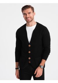 Ombre Clothing - Sweter męski strukturalny kardigan z kieszeniami - czarny V1 OM-SWCD-0109 - XXL. Kolor: czarny. Materiał: bawełna #7