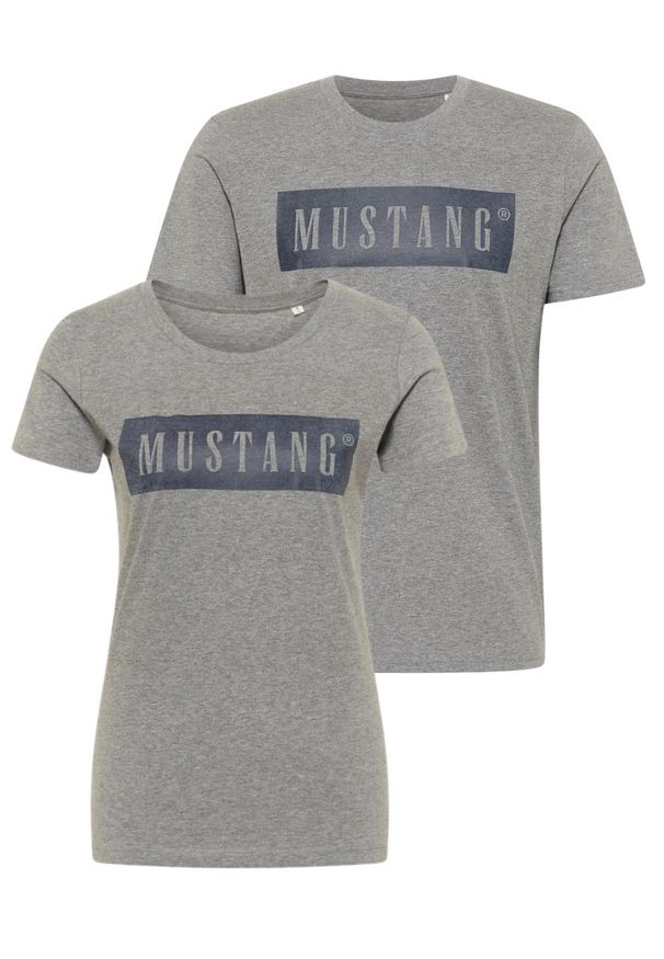 Mustang - 2PAK MUSTANG ALEX C / ALINA C LOGO TEE MĘSKI/DAMSKI T-SHIRT KOSZULKA LOGO LIGHT GREY MELANGE 1013220 4141. Okazja: na co dzień. Materiał: bawełna, jeans. Styl: klasyczny, elegancki, sportowy, casual