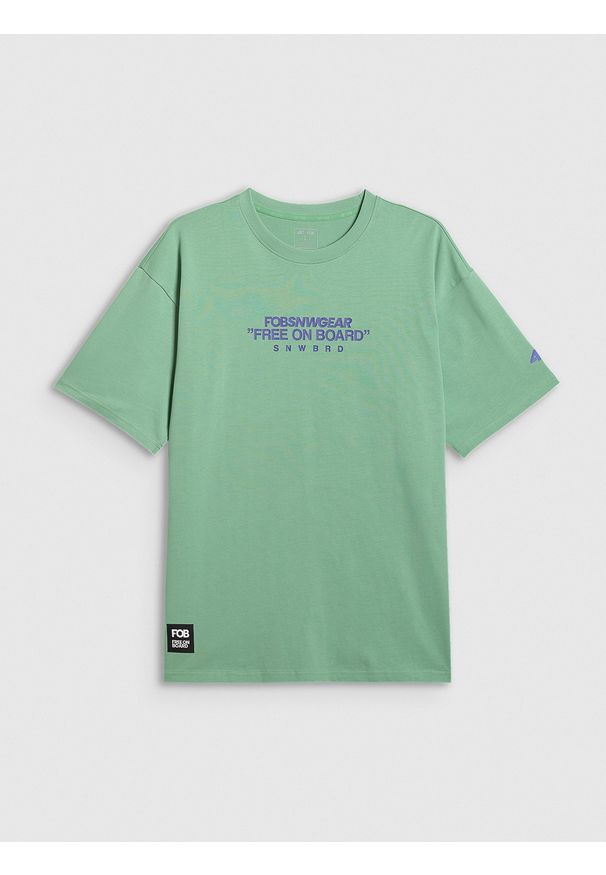 4f - 4F T-shirt loose z nadrukiem męski - miętowy M. Okazja: na co dzień. Kolor: turkusowy. Materiał: materiał. Wzór: nadruk. Styl: casual, klasyczny