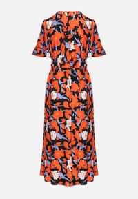 Born2be - Pomarańczowa Sukienka z Bawełną i Bufiastymi Rękawami w Kwiaty Lunedita. Okazja: na co dzień. Kolor: pomarańczowy. Materiał: bawełna. Wzór: kwiaty. Styl: casual, elegancki #4