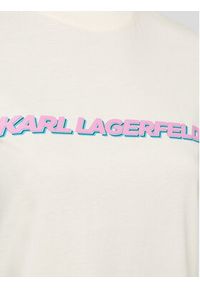 Karl Lagerfeld - KARL LAGERFELD T-Shirt Future Logo 225W1701 Beżowy Regular Fit. Typ kołnierza: dekolt w karo. Kolor: beżowy. Materiał: bawełna #6