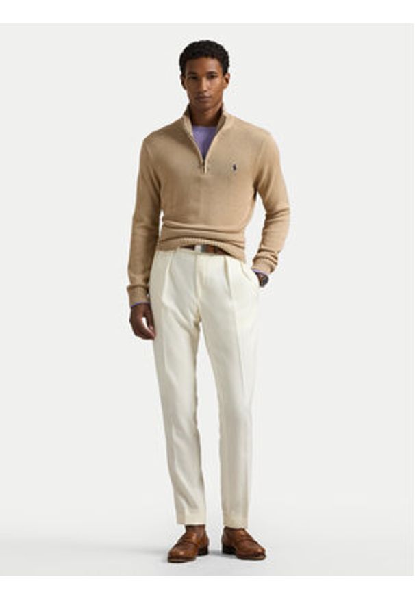Polo Ralph Lauren Sweter 710859939504 Beżowy Regular Fit. Typ kołnierza: polo. Kolor: beżowy. Materiał: bawełna
