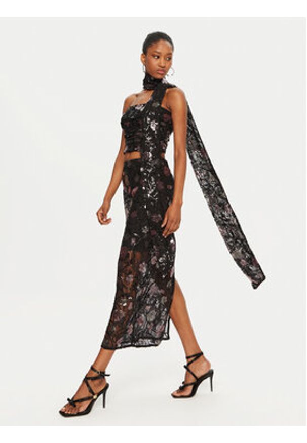 ROTATE Bluzka 113311100 Czarny Slim Fit. Kolor: czarny. Materiał: syntetyk